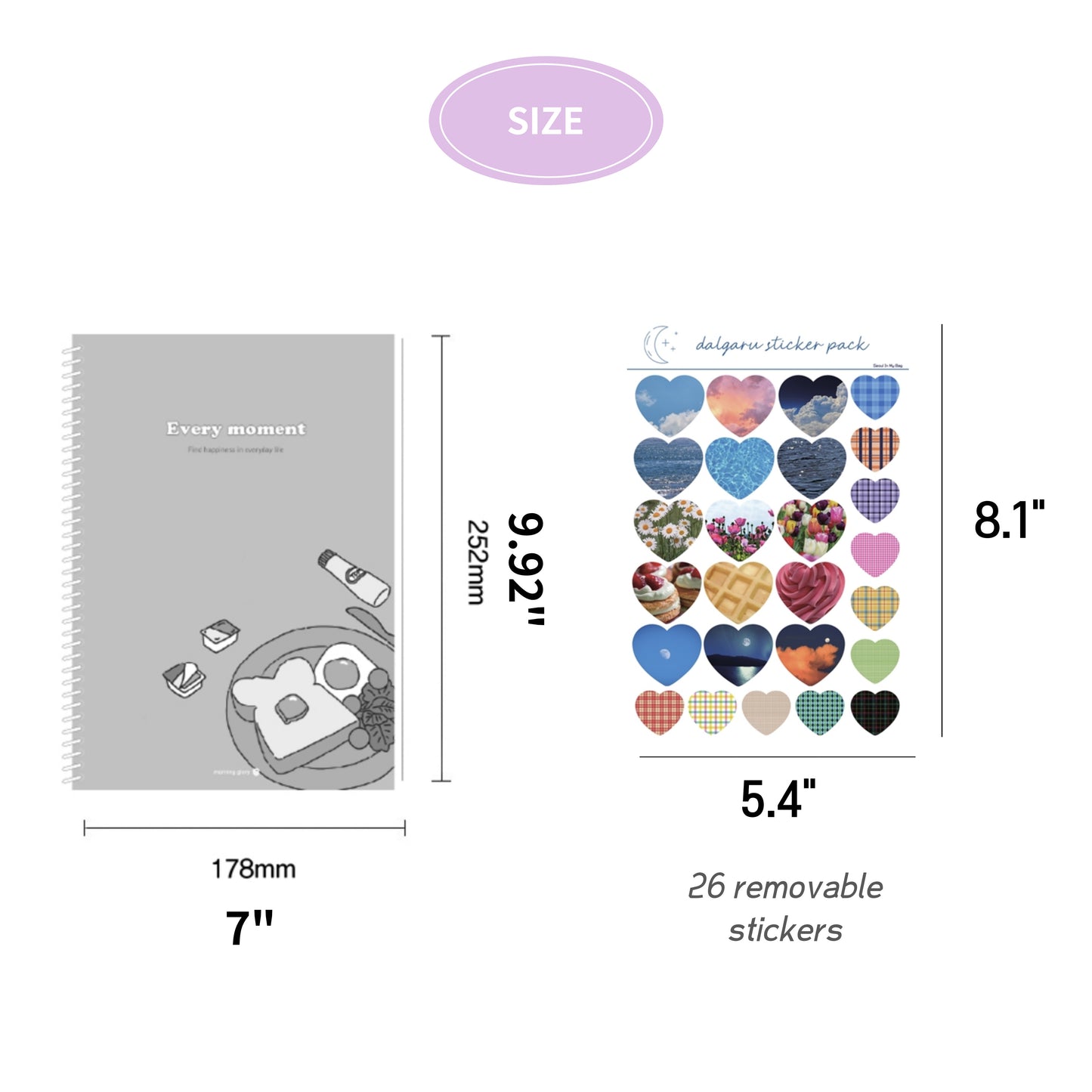 aesthetic Korean spiral notebook it's a date set size