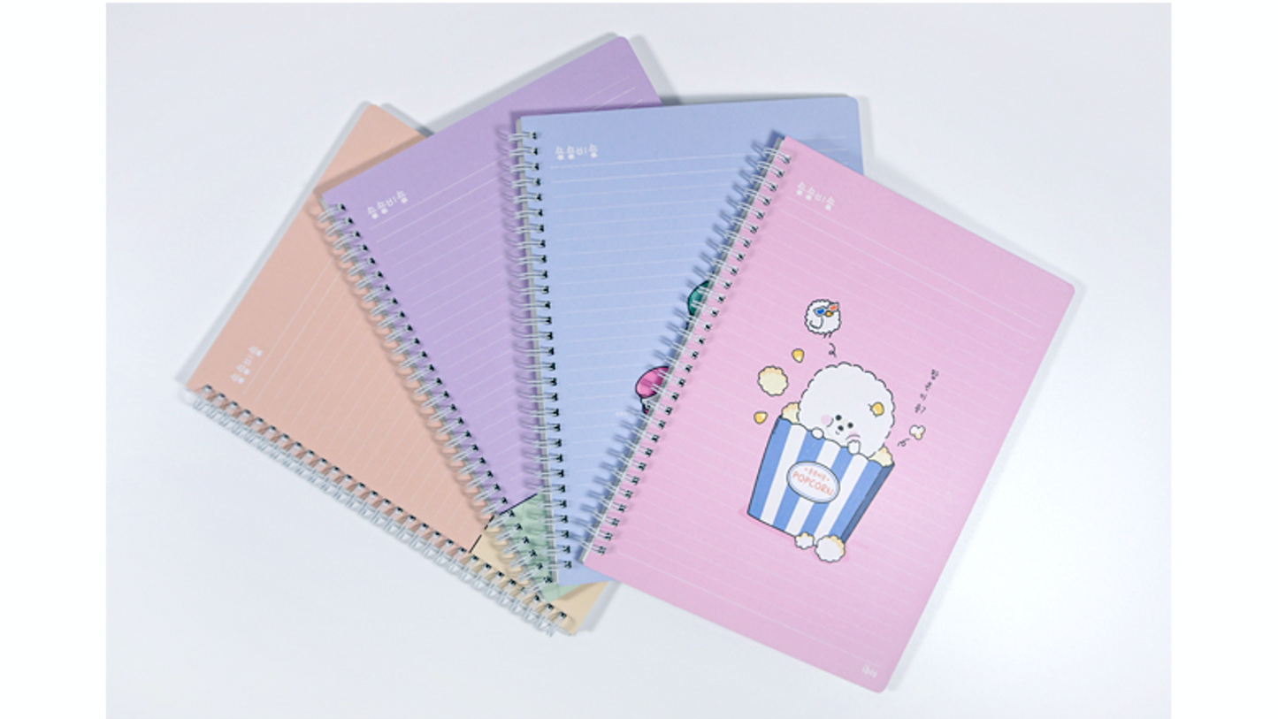 Cute Korean notebook set with puppies - pink, blue, purple, peach