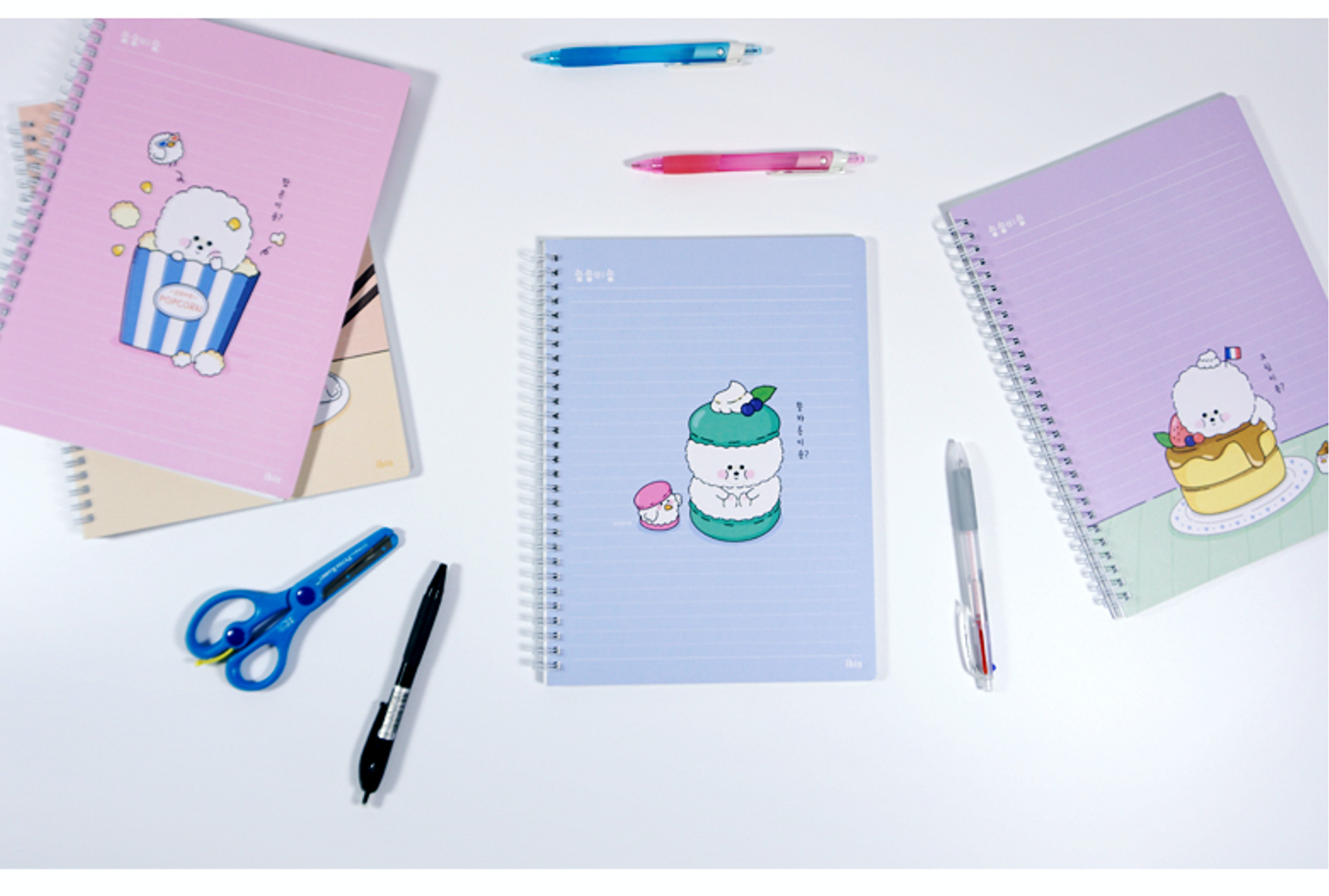 Cute Korean notebook set with puppies with school supplies