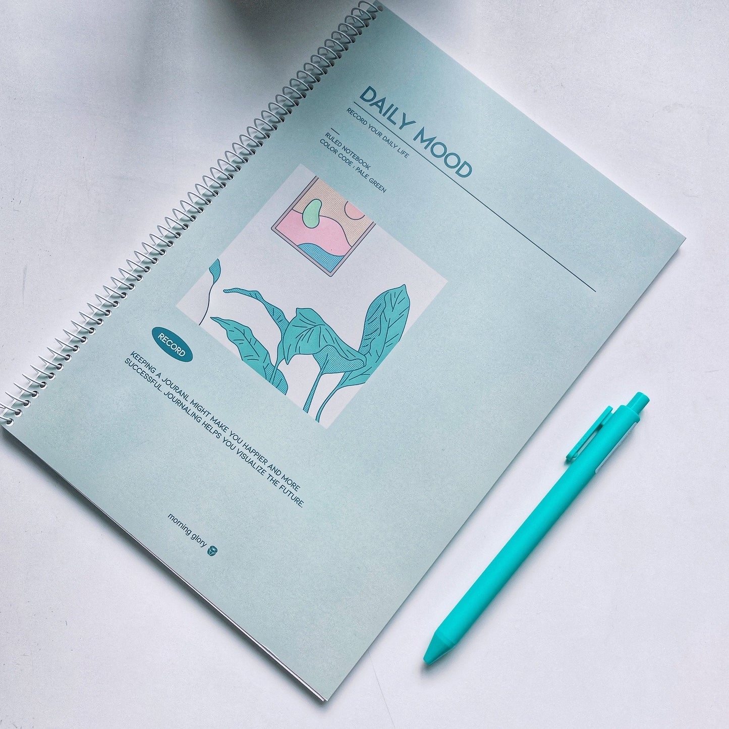 aesthetic korean spiral notebook set for school with mint green pen