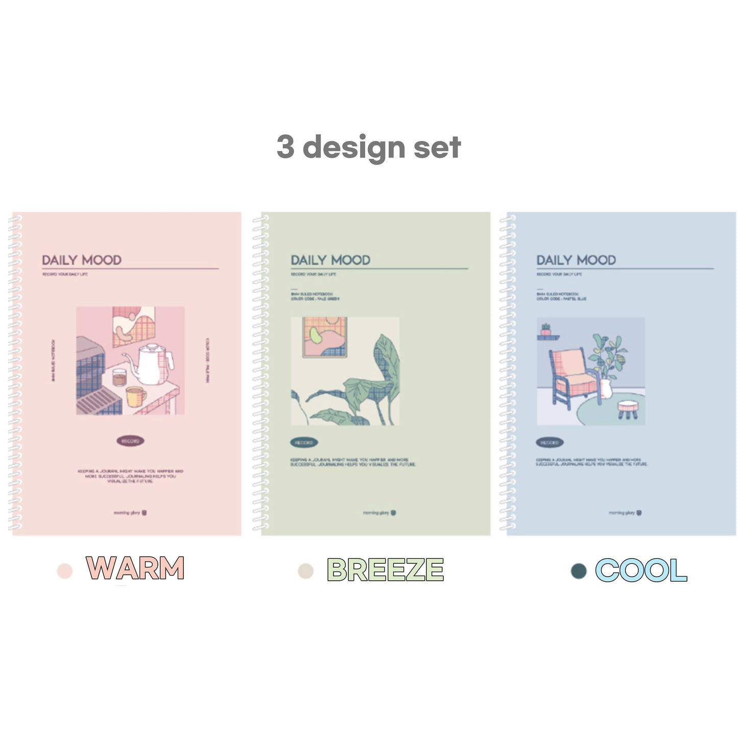 aesthetic korean spiral notebook 3 design set for school 