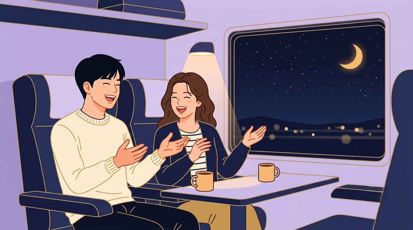 어느새 인생 얘기 중인 옆자리 장면 일러스트